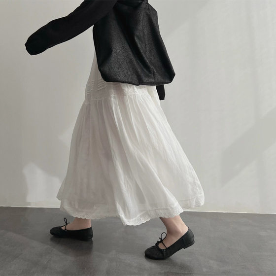Summer of small daisies. Natural high-branch enzyme wash ramie A- shaped skirt white skirt 2025 spring du home-made