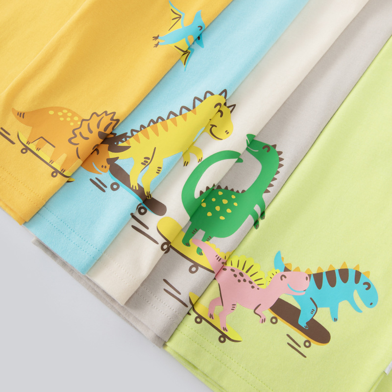 Betop dibujos animados verano niños camiseta de manga corta bebé algodón cuello redondo patineta ropa de dinosaurio