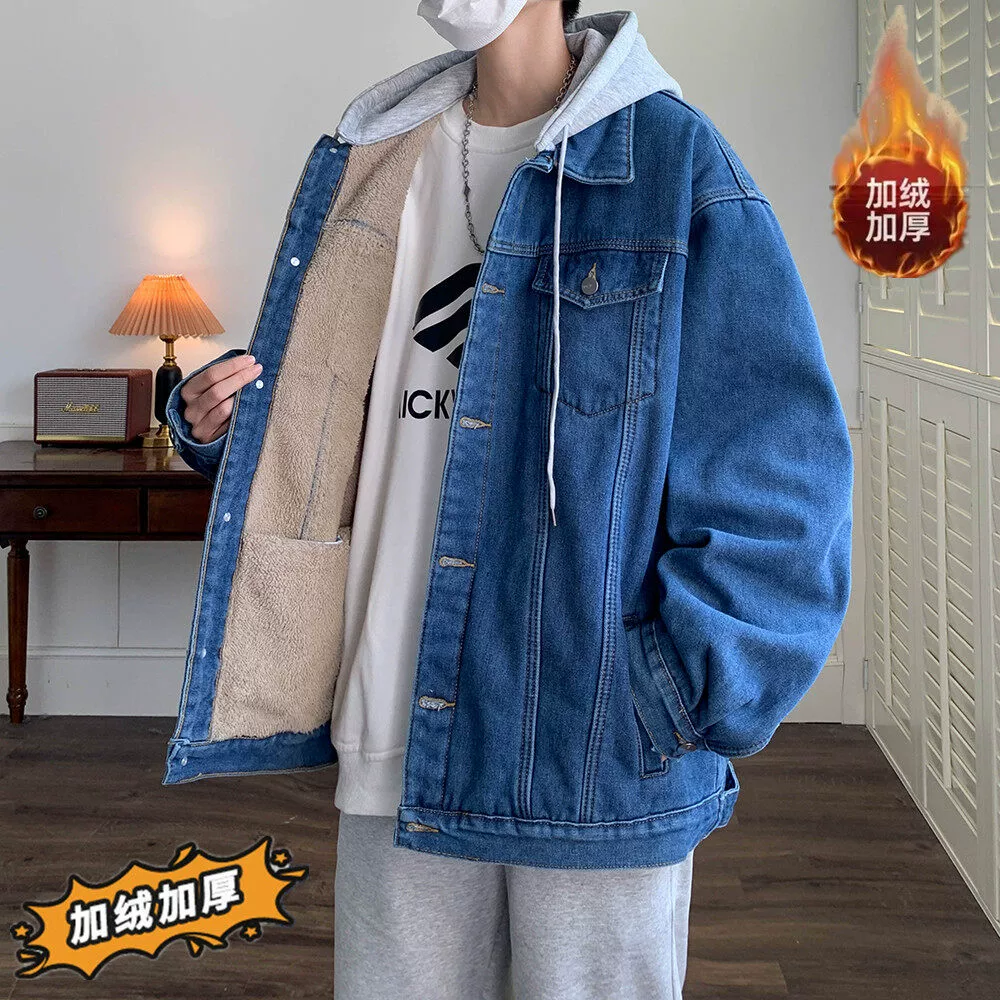 2025 плюшевая пара джинсовая куртка с капюшоном мужское пальто большого размера