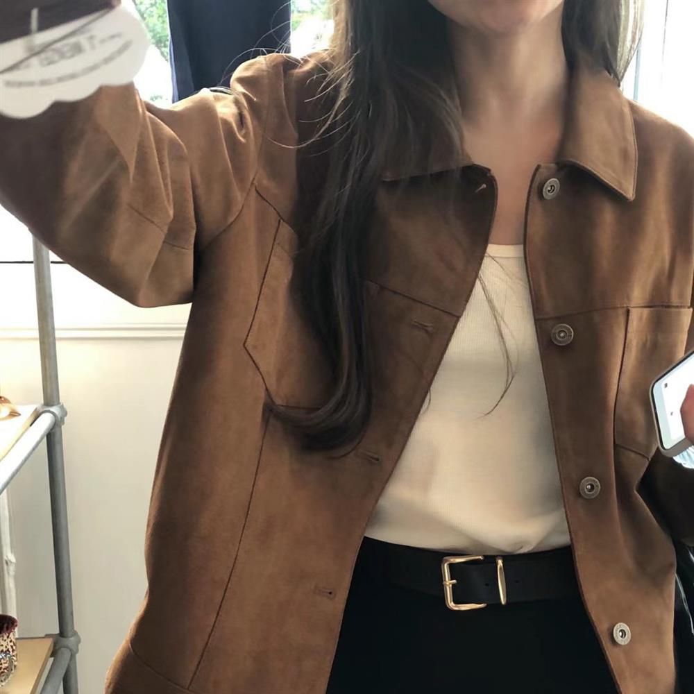 American Retro Suede Jacket for Women in Autumn and Winter New High-End Versatile Retro Style Short Jacket Top Trendy Style