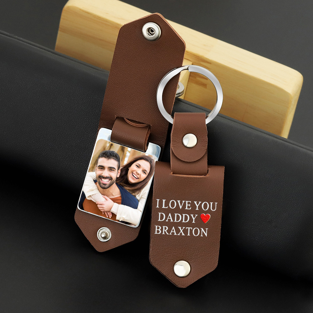 Cross-border leather keychain photo UV color printing photo Father's Day gift family couple Christmas gift