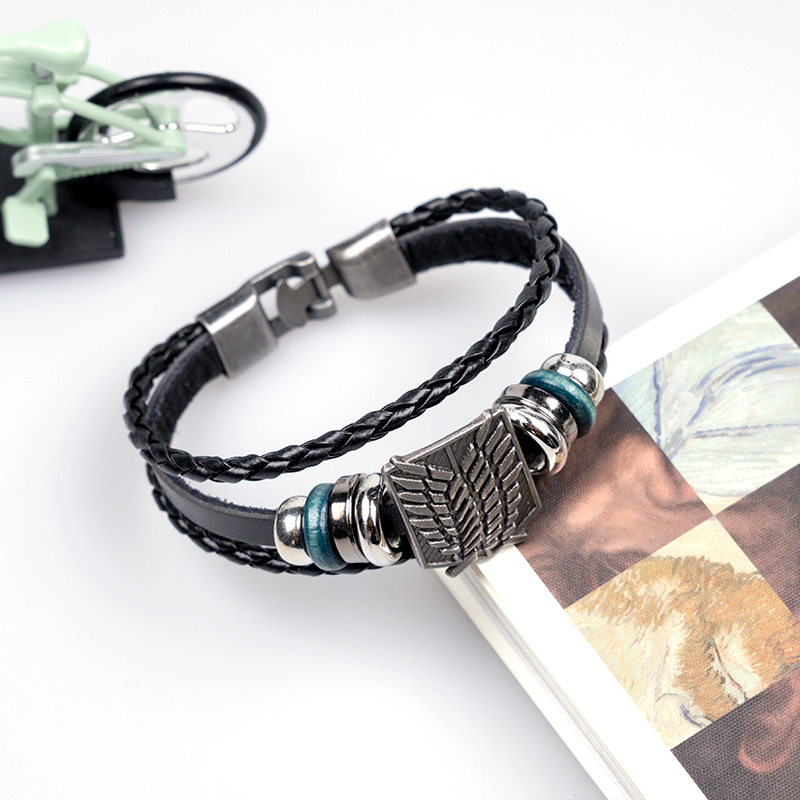 19g Weight Retro Geometric Pu Leather Layered Men's Bracelets Men Cord & Leather Bracelets