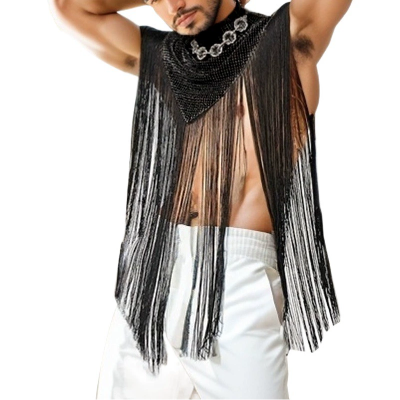 2025 новый стиль Сшитый нерегулярный плащ без рукавов Сексуальная внешняя торговля модная уличная одежда с высоким вырезом с бахромировкой жилет