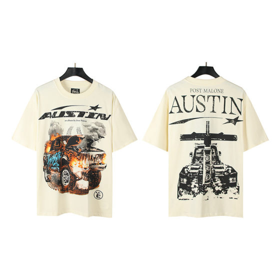 Foreign Trade Beauty Tide High Street Hell Star Earth Printed high quality Double Yarn Cotton Casual Short-sleeved T-shirt for Men and Women Summer