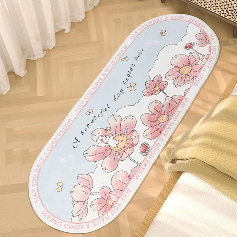 Faux Cashmere Cartoon Cute Rabbit Bedroom Bedside Runner Living Room Balcony Mat Home Bathroom Absorbent Anti-slip Foot Mat Rugs