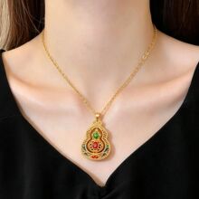 古法金多色滴油旋转吉祥平安葫芦吊坠七圣宝莲福禄葫芦项链送女友