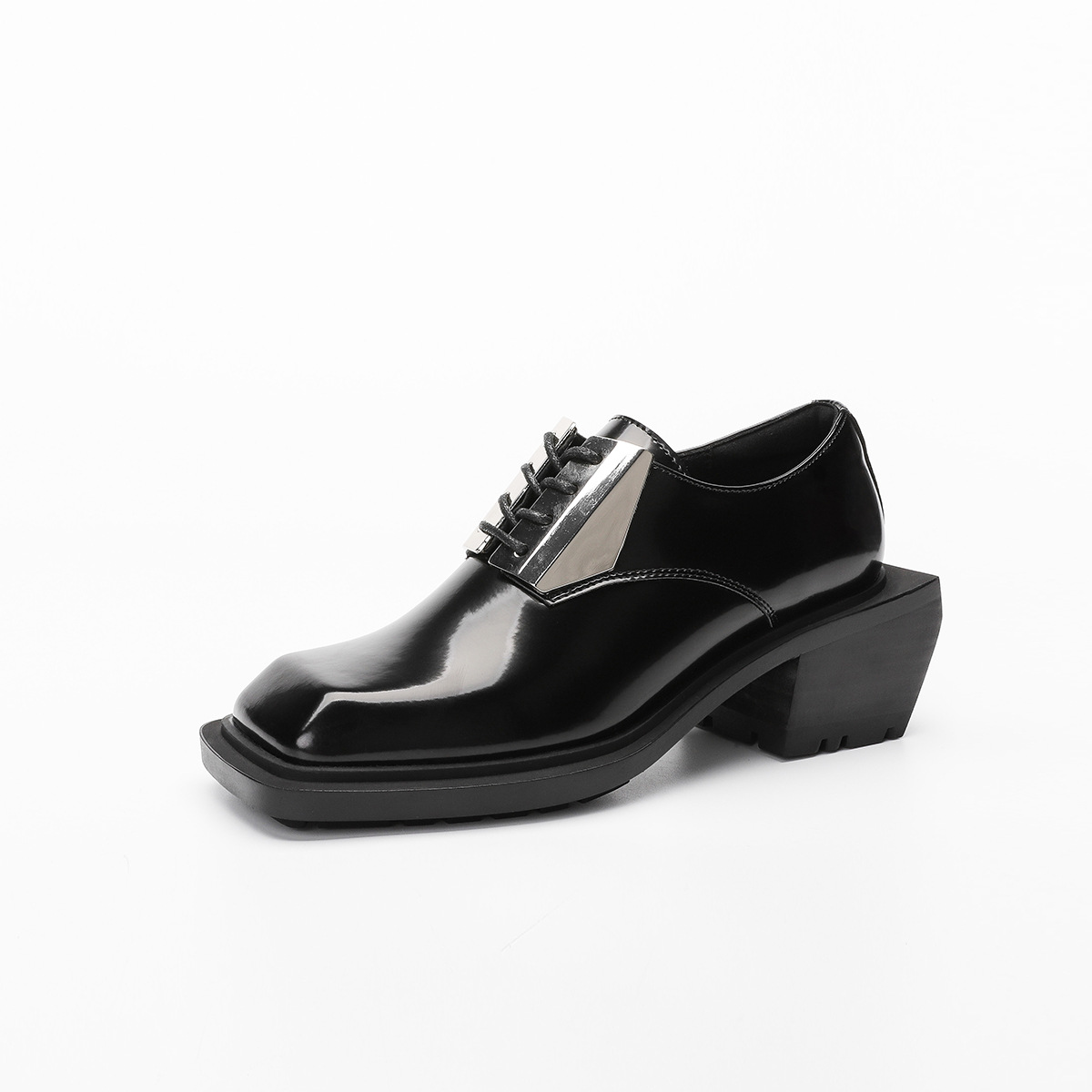 ShoeVault British Style Square Toe Derby For Men, Niche Ins Trend, Iron Plate Decoration, High-End Retro Lace-Up Leather Shoes_voghion.com