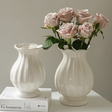 法式陶瓷花瓶高级感小插花复古美式玫瑰鲜花客厅摆件白色奶油冠腾