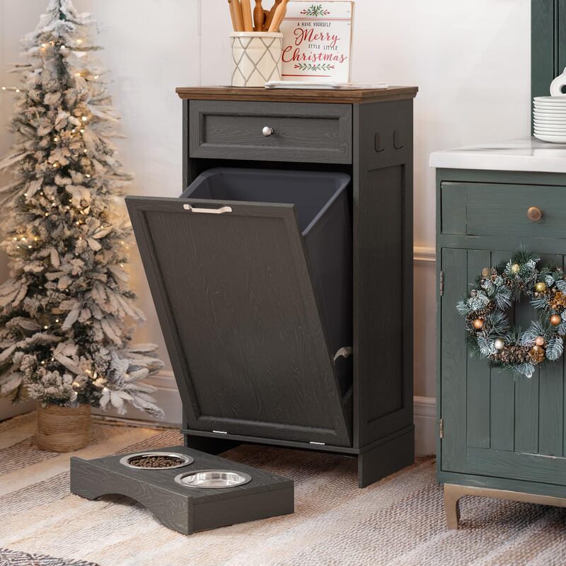 Factory wholesale slanted trash can cabinet, gallon hidden trash can cabinet with drawers, pet-proof Factory wholesale slanted trash can cabinet, gallon hidden trash can cabinet with drawers, pet-proof