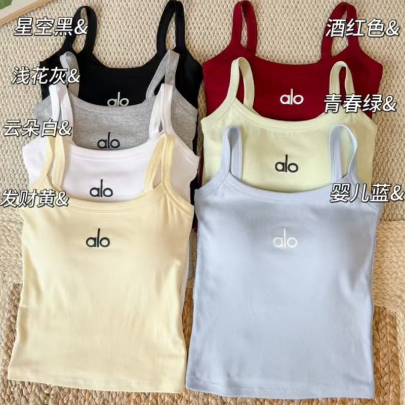 Summer New Sleeveless Alo Camisole with Integrated Chest Pads, Slim-Fit Short Outerwear Top for Women 351 Summer New Sleeveless Alo Camisole with Integrated Chest Pads, Slim-Fit Short Outerwear Top for Women 351