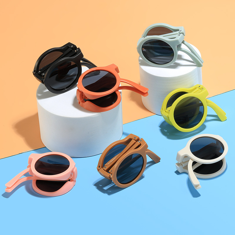 New folding children's sunglasses fashion round sunglasses boys and girls baby cute glasses sunshade UV protection