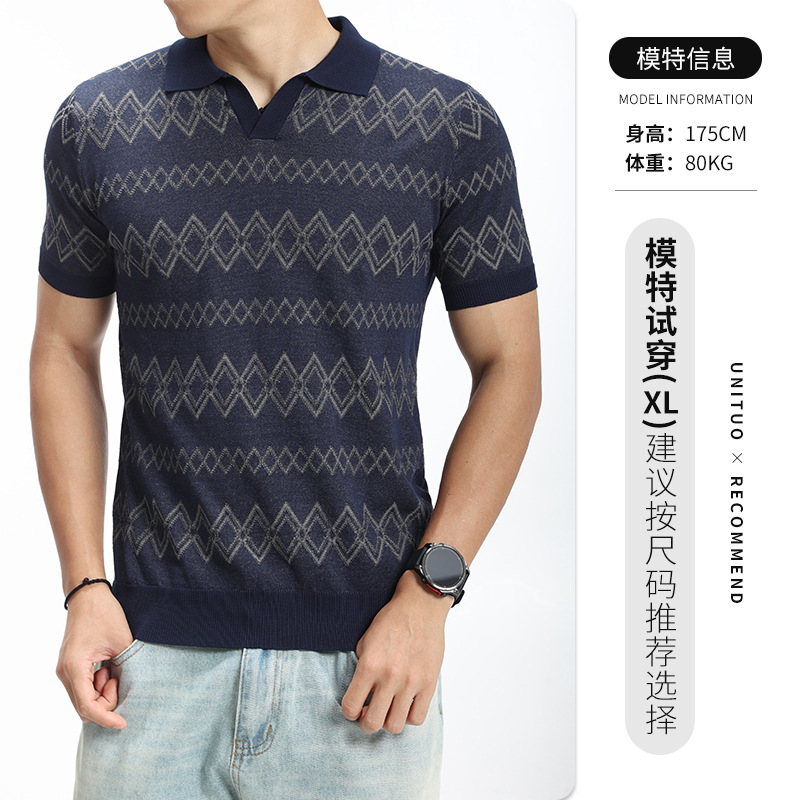 Hombres de alto nivel camiseta de polo de hielo de jersey de diamante hombre V-collar lujo ligero negocio con camiseta de cuello de manga corta ropa de hombre