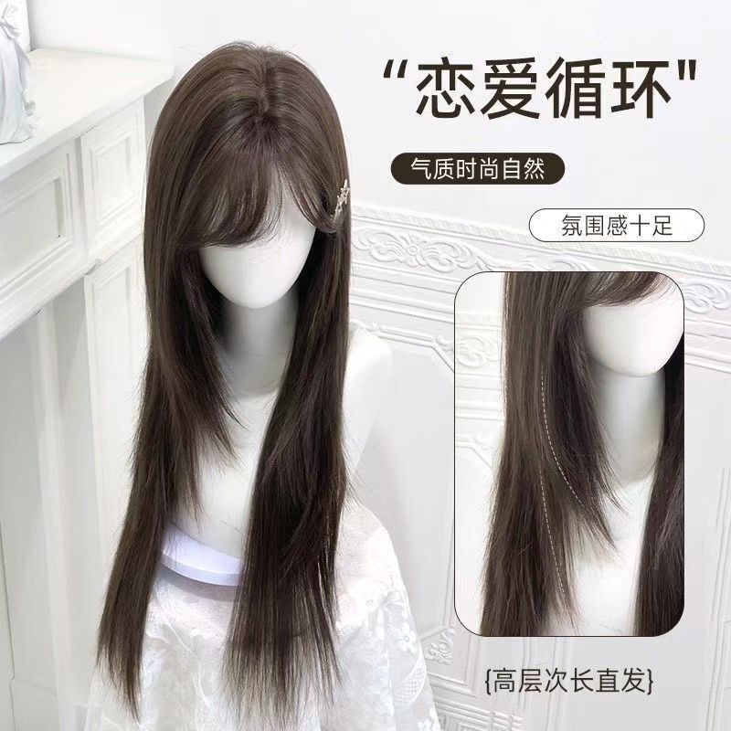 [No Need to Bring Hair Net] Wig for Women with Long Straight Hair, Korean Style High-Level Hair Replacement Piece, Artificial Hair Atmosphere Full Headgear