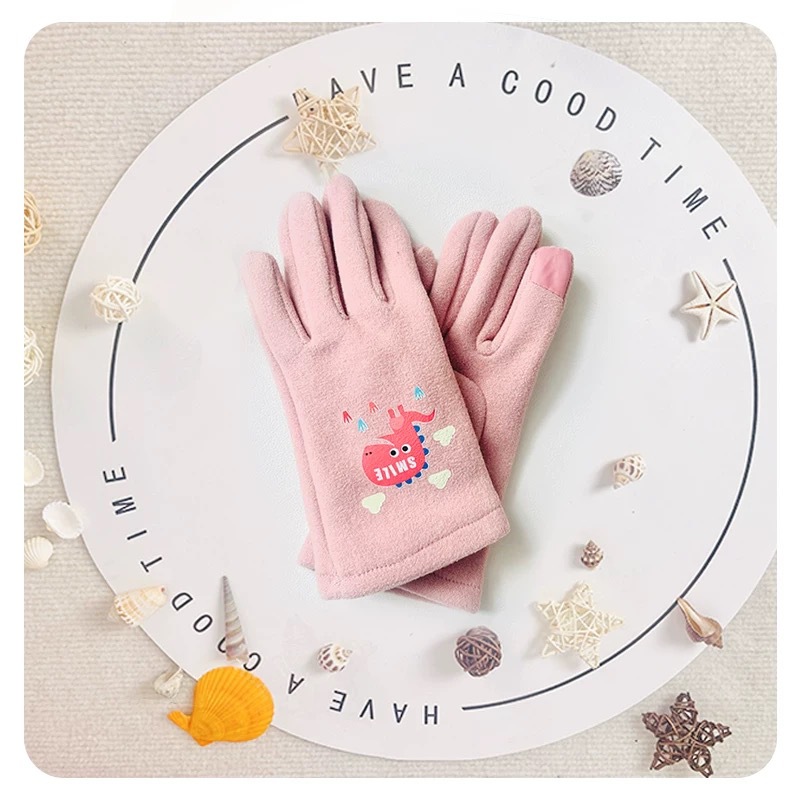 Guantes calientes para niños cinco dedos más tela táctil de terciopelo elástico para niños y niñas guantes de dibujos animados suaves para ciclismo otoño e invierno a prueba de viento
