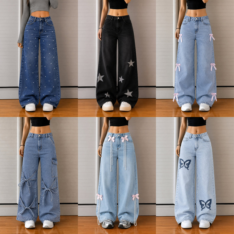 cargo jeans women's denim pants in stock wholesale Boyfriend jeans available long pants for women