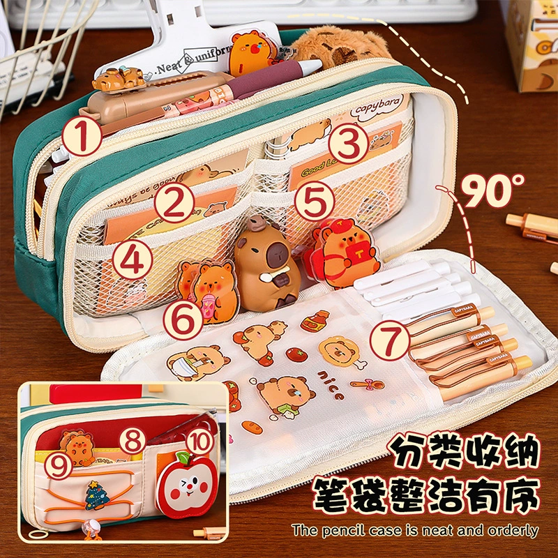Apple, multilayer capacious children's pencil case for elementary school students, cat