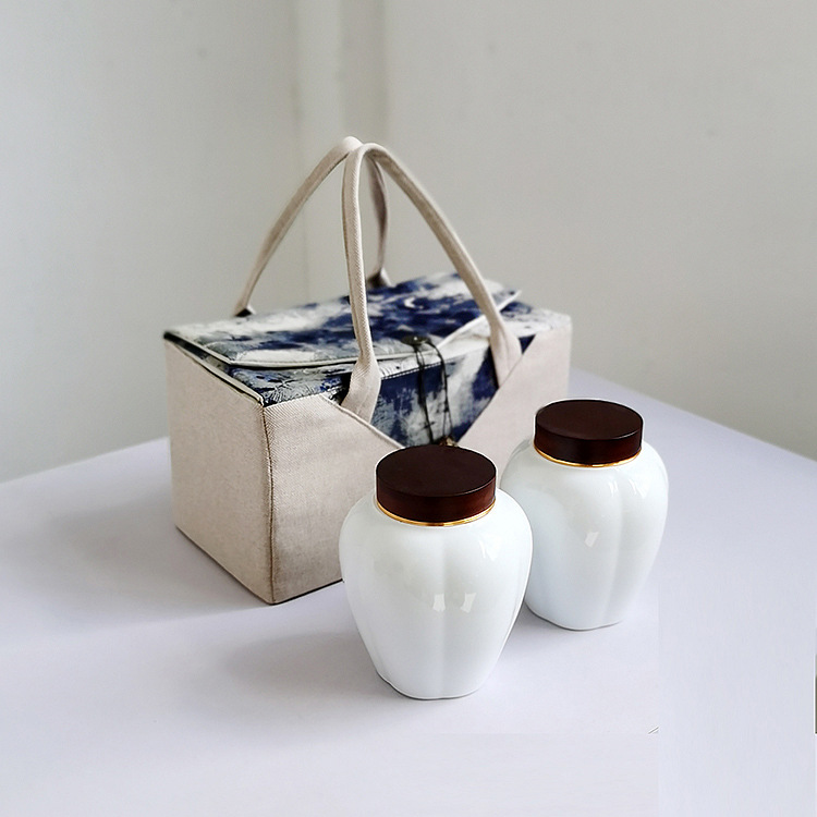 茶叶罐陶瓷密封罐防潮茶盒储存罐锡盖储物罐白瓷家用中号普洱红茶