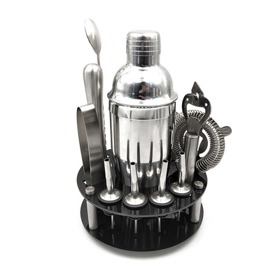 跨境新品 調酒器13件套 酒吧雞尾酒調酒套裝 不鏽鋼材質搭配底座