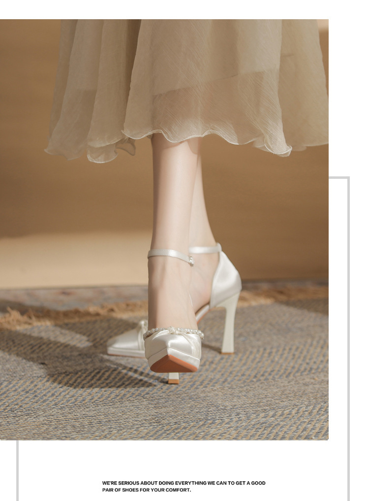 Sandal cao gót nữ Jin Gang YY10506 mũi nhọn hở mũi gót thô đế chống nước — Màu sâm panh chi tiết 12