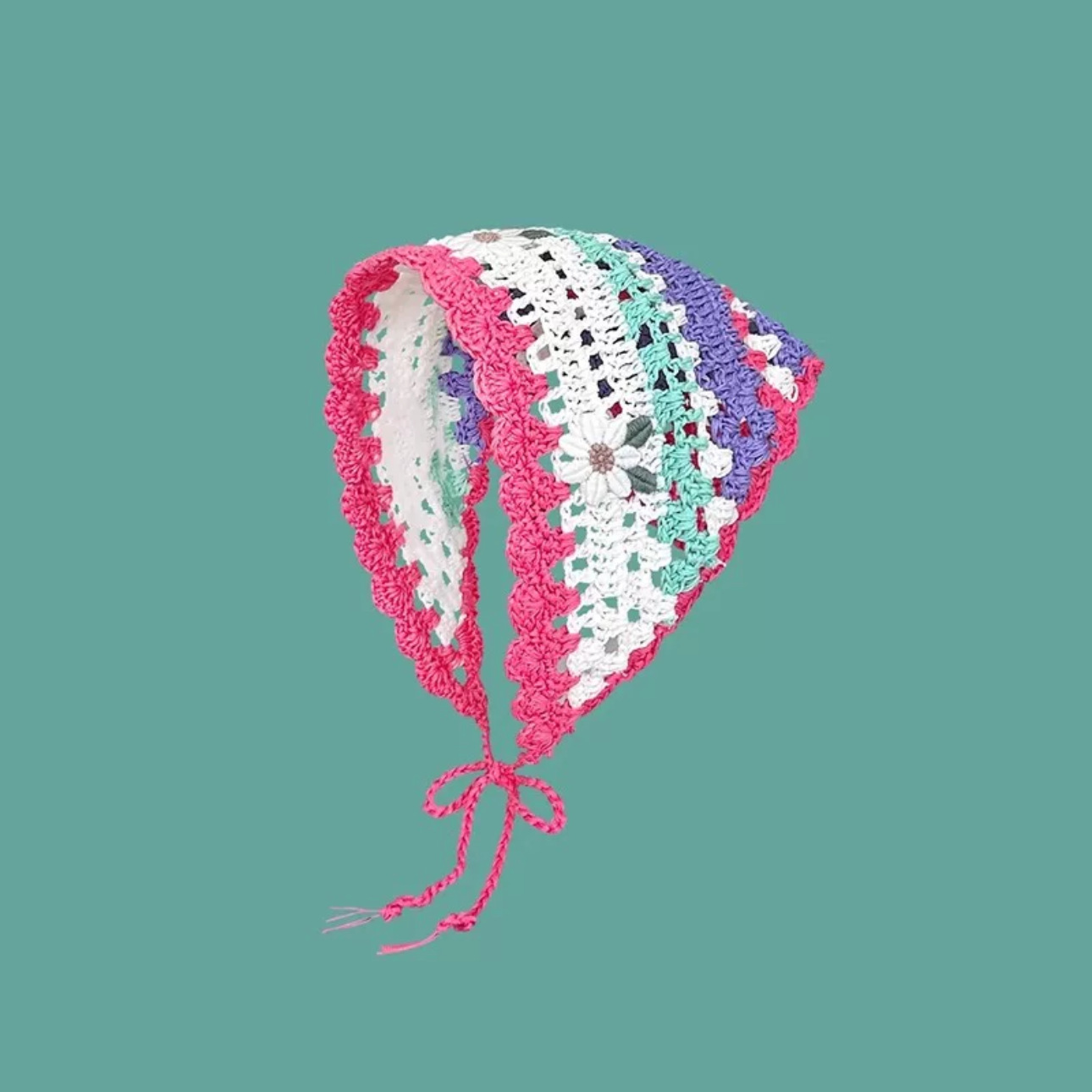 Turbante triangular de punto hueco hecho a mano mujer verano playa excursión estilo vacaciones foto diadema estilo pastoral