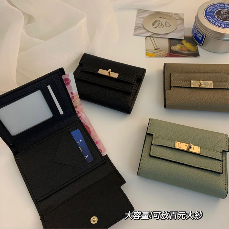 质感搭扣钱包女皮多卡位潮流简约三折短款皮夹卡包外贸工厂供应链|undefined