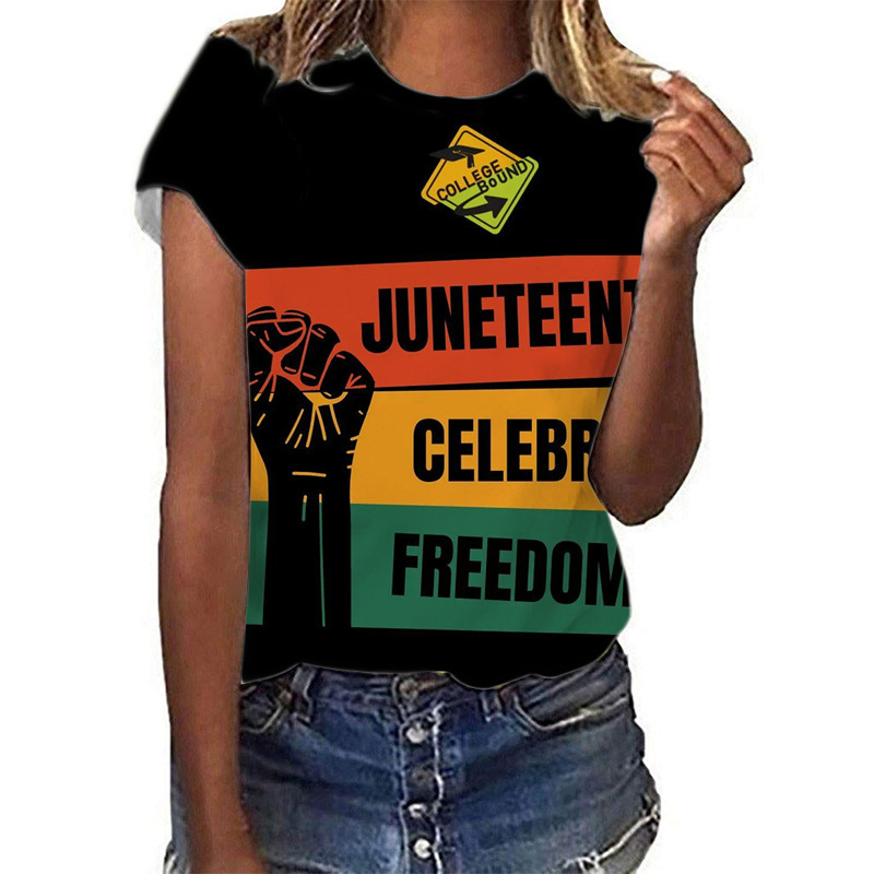 New Slave Liberation Day JUNETEENTH Letter Printed Short-sleeved June Festival Printed T-shirt Women's Fashion