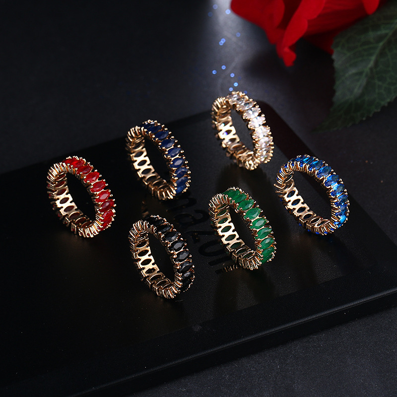 European and American fashion colorful women's ring Super Flash zircon ring gift wholesale factory direct JT-69