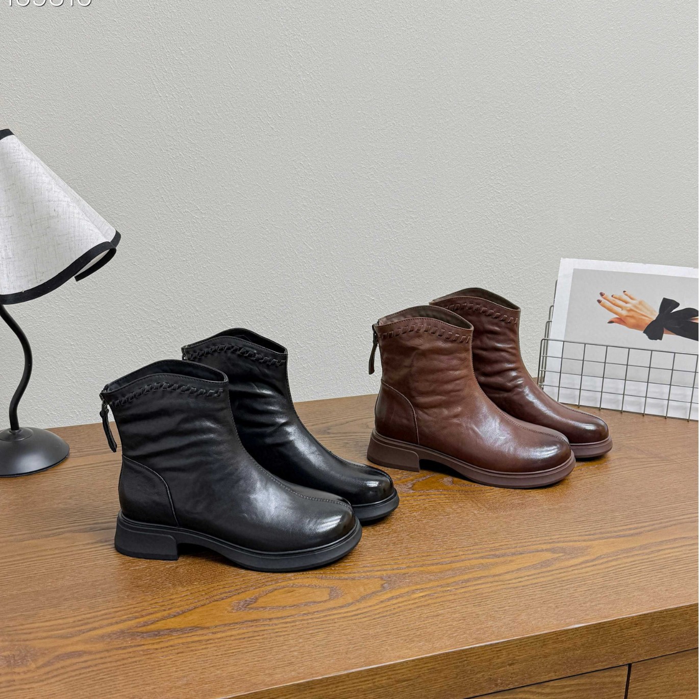 Boot Chelsea nữ cổ thun da bò đen gót thô 6 cm — Màu đen