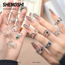 韩国ins风锆石珍珠戒指女小众高级感轻奢开口叠戴海蓝宝指环批发