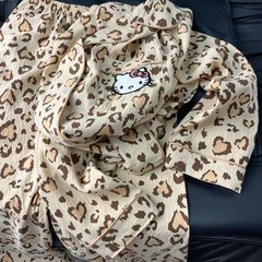 韩版甜美豹纹Kitty猫睡衣女春秋季长袖长裤ins风套装女士家居服