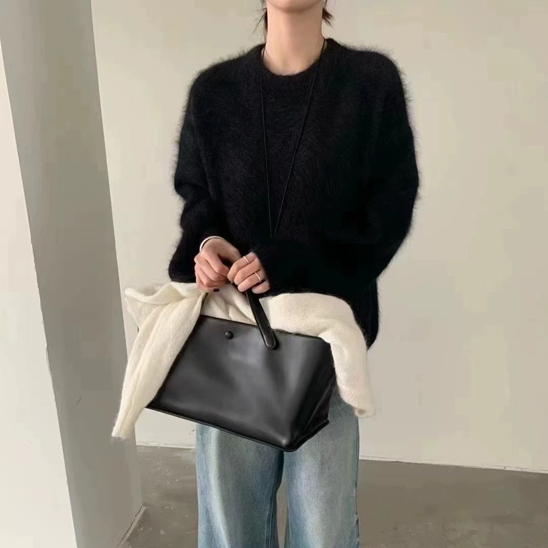 软糯奶fufu仿水貂绒套头毛衣女秋冬外穿宽松慵懒风毛茸茸针织上衣|undefined