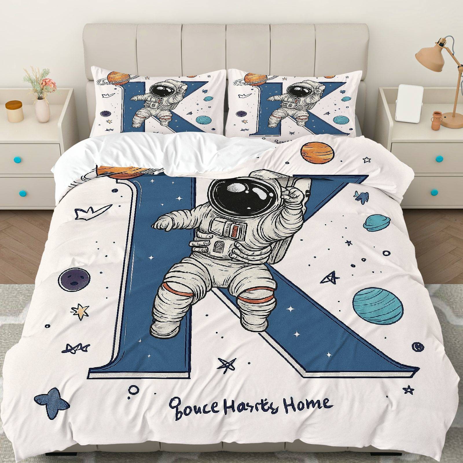 Cartoon Astronaut Digital Printed Edredon Kit Textile Transpirable Transfronterizo Fuente TEMU / JIT