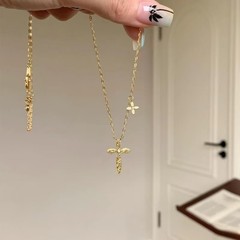 小红书同款vintage复古四叶草十字新款碎冰项链女时尚ins小众设计