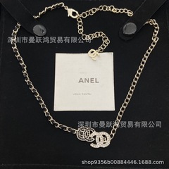 香奶奶家高品质带标双C小香风镶嵌黑白钻项链女黑皮穿锁骨颈链女