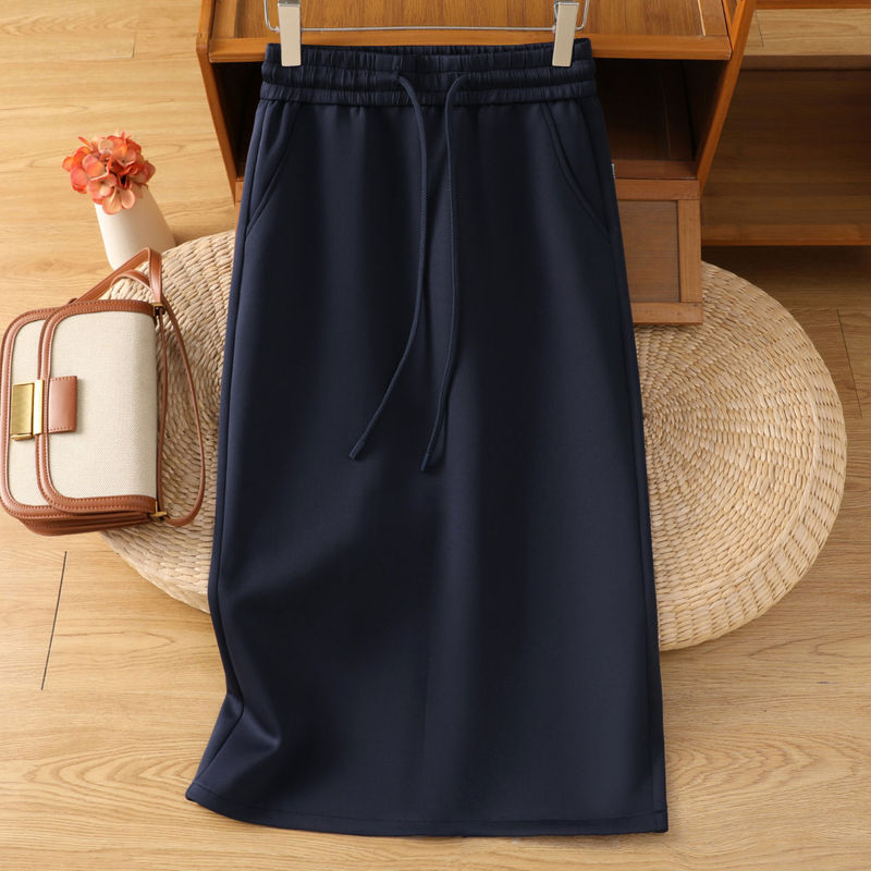 Navy Blue A-Line Skirt for Women, Spring and Autumn 2026 New Style, High-Waisted, Very Stylish Casual Sweatshirt Skirt, Mid-Length Sports Skirt
