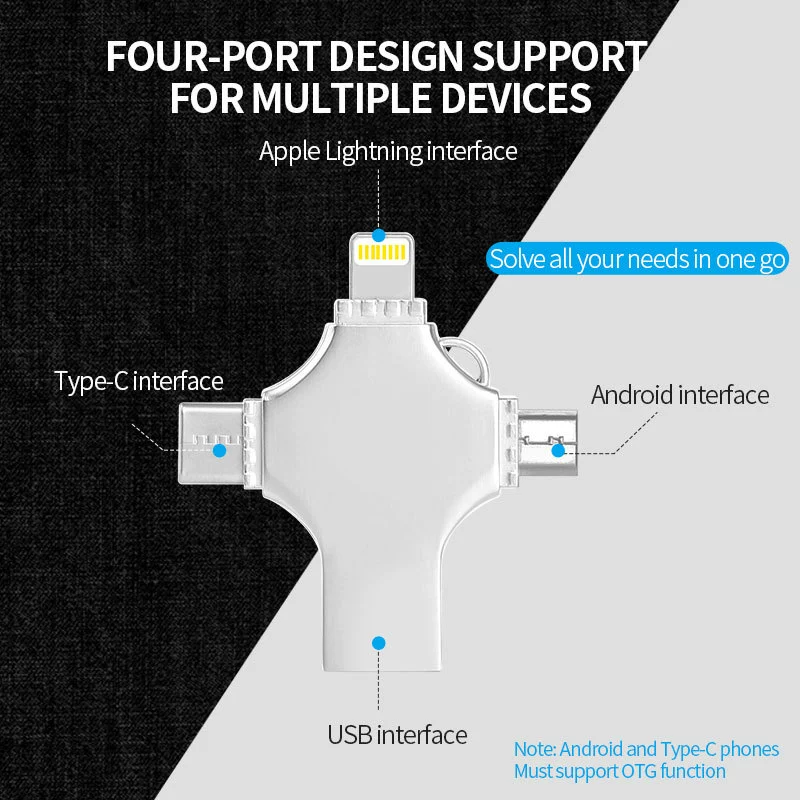 Pendrive 128GB USB Cle i-Phone Android/tablet 4-в-1 1TB 2TB