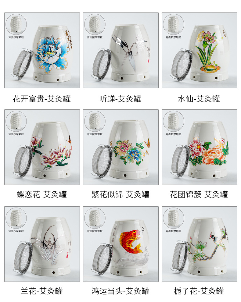 Ceramic Moxa Jar Portable Moxibustion Cup with Gua Sha Massage Function Double Layer Heat Storage overview