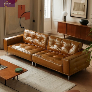 Modern Minimalist Leather Sofa Nordic Italian Minimalist Living Room Small Apartment Household High-end Light Luxury Double Three-seater Sofa
