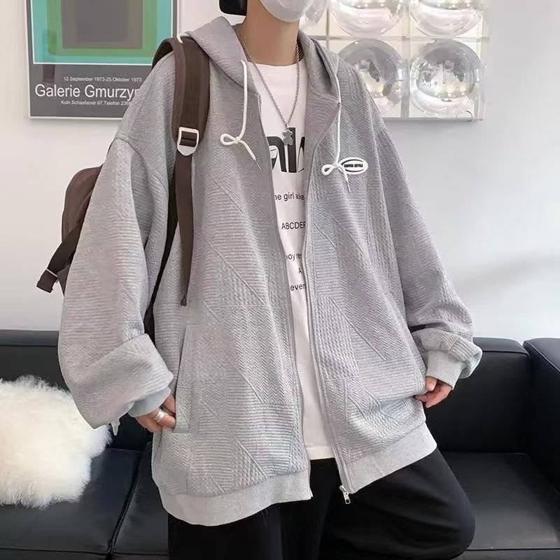 Cardigan Sweater for Boys Spring and Autumn New Ins Trendy Hooded Jacket Hong Kong Style Loose Super Nice Top