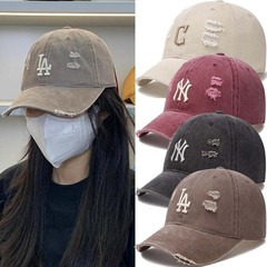 韩国潮牌MLB秋冬新款磨破复古水洗做旧破洞la棒球帽时尚NY鸭舌帽