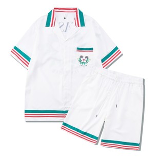 2023 European and American High Street Floral Shirt Set Cuban Collar Casual Shirt Cross-Border Short-Sleeved Shorts Matching Set for Men