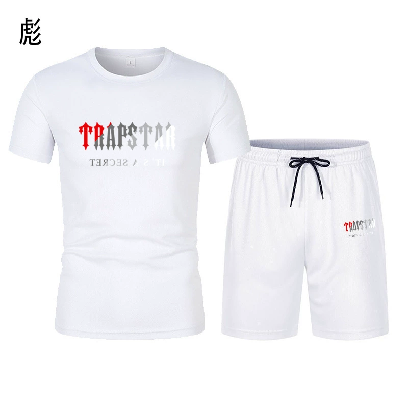 Трансграничная летняя новая мужская футболка-шорты, костюм с принтом, сетчатый дышащий Повседневный Спортивный Быстросохнущий костюм-футболка