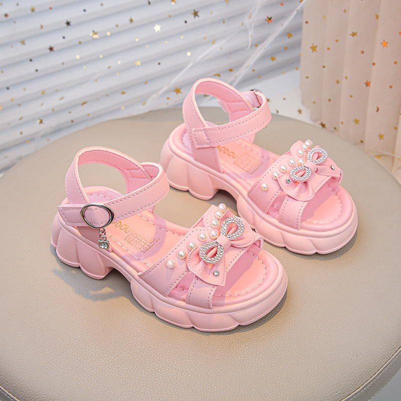 Sandalias para niñas con lazo, verano, niños grandes, bebés, niñas, zapatos de playa al aire libre, sandalias de princesa al por mayor
