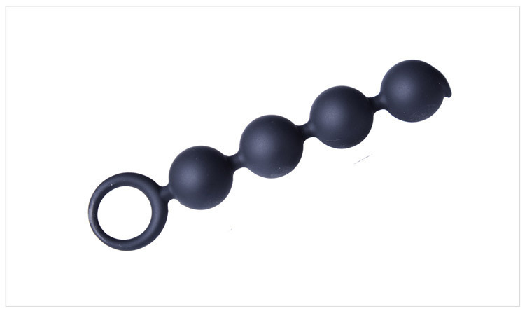 Silicone Anal Beads Plug with Pull Ring, 4-Bead Black Design — detail image 15