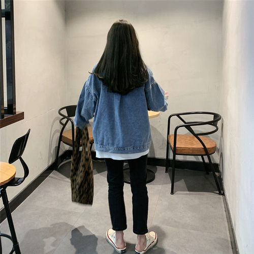 New spring and autumn bf style tooling denim clothes trend ins denim outer women's loose Korean style autumn and winter all-match