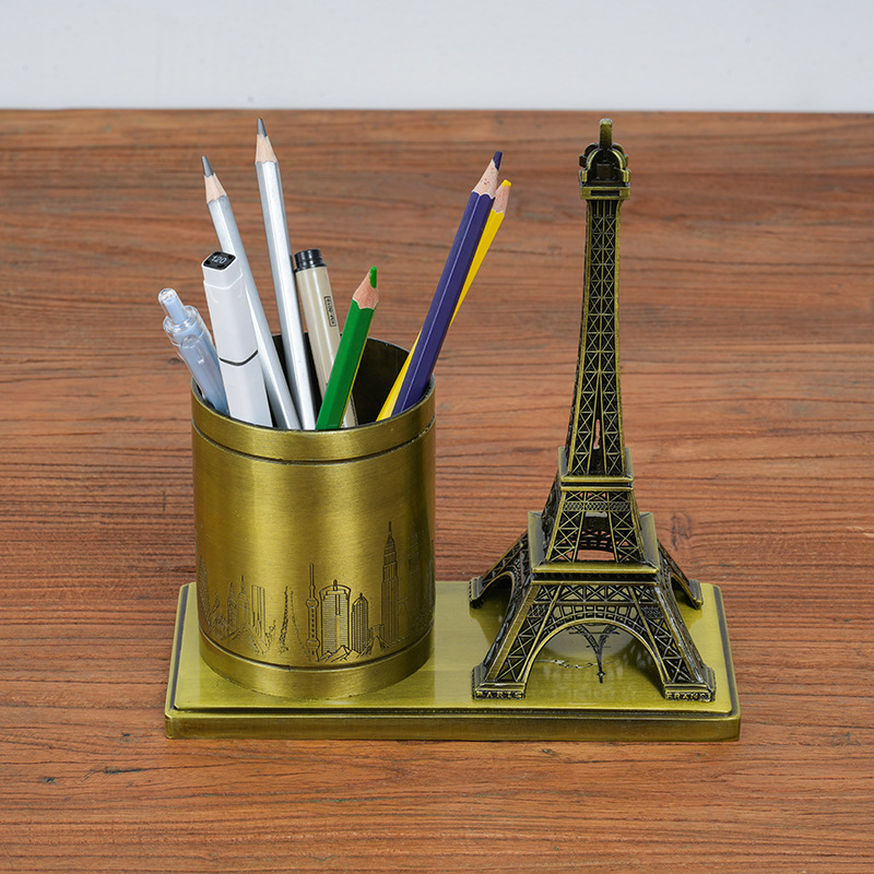 금속 펜 홀더 에펠 탑 장식품 학생 문구 상자 사무실 보관 장식품 데스크탑 교사 선물