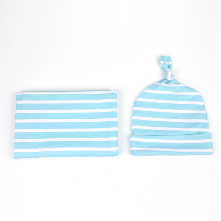 Sky Blue Stripes Baby Wrapping Cloth Swaddling Hat Quilt Suit Wholesale Nihaojewelry display picture 4