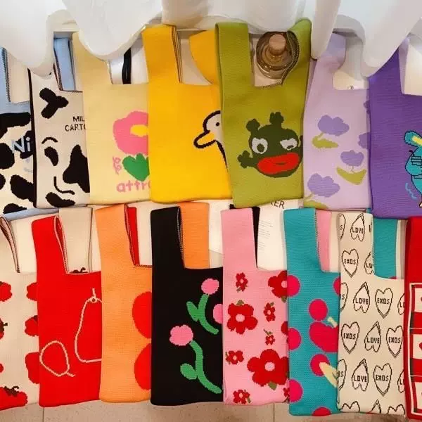 可爱卡通动物针织包大容量便携出行手提袋伴手礼针织袋节日礼袋