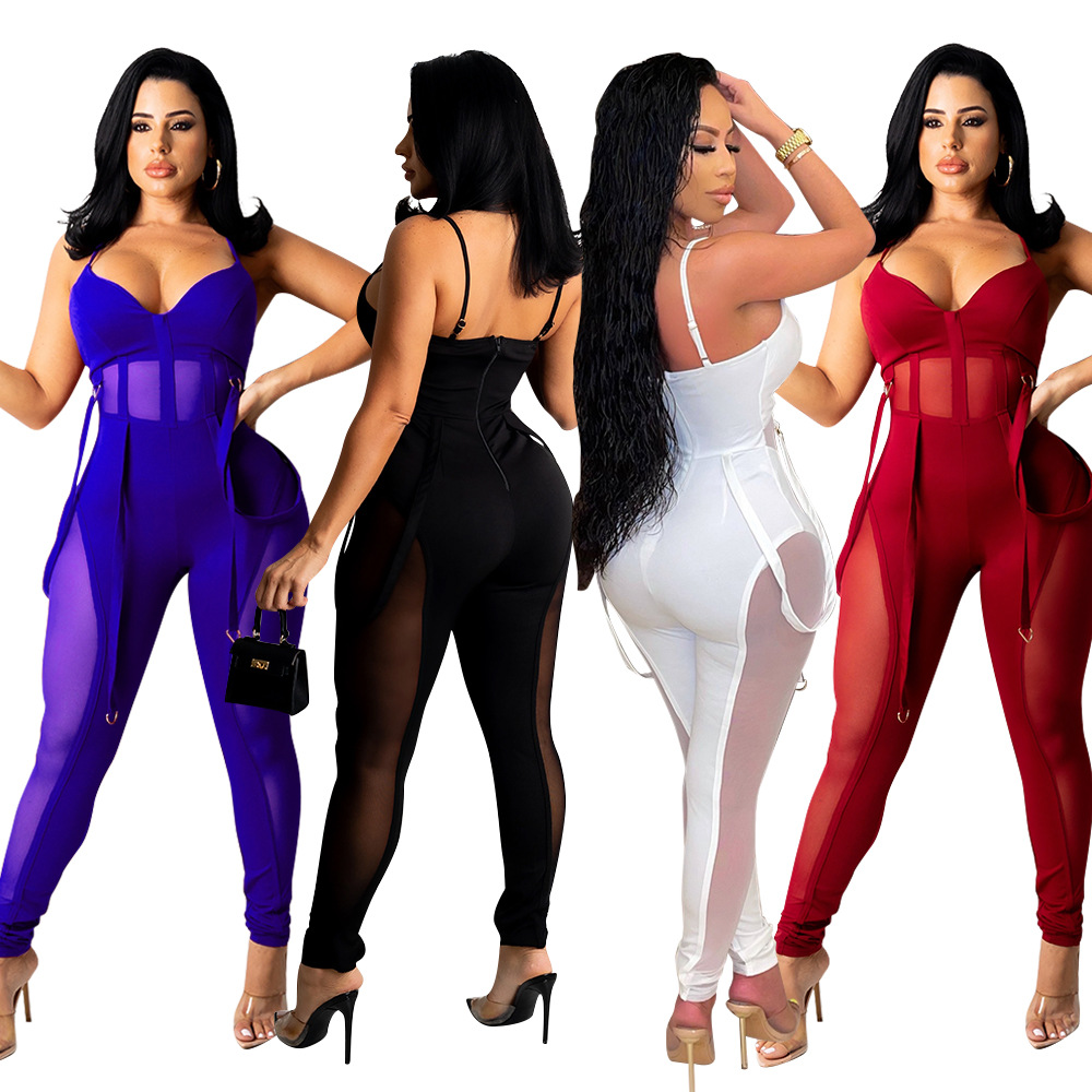 Women's new fall gauze see-through sexy suspender jumpsuits_voghion.com