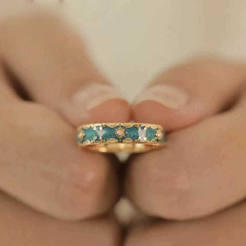 Retro enamel solar-powered, small design sophisticated ring, high-quality style